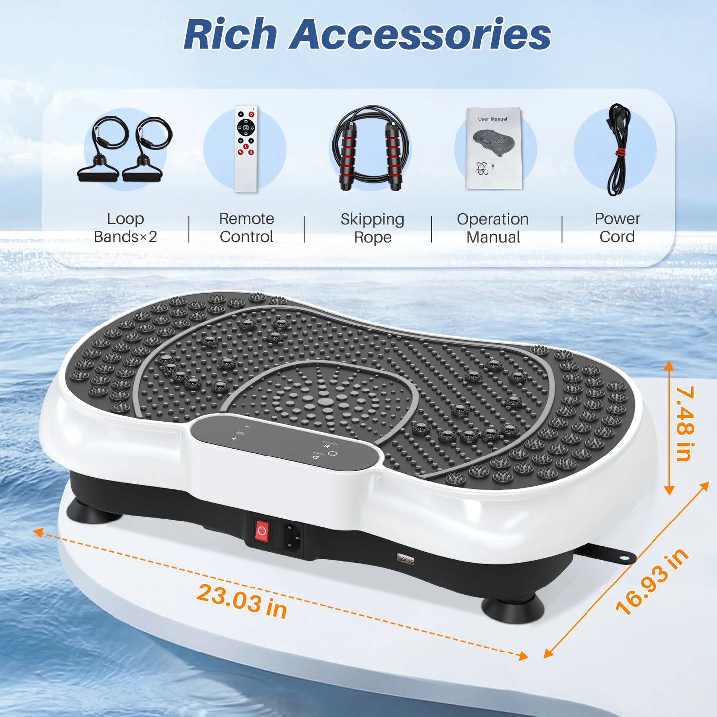 Vibration Plate Exercise Machine Whole Body Workout Vibration Fitness Platform with Accessories, White