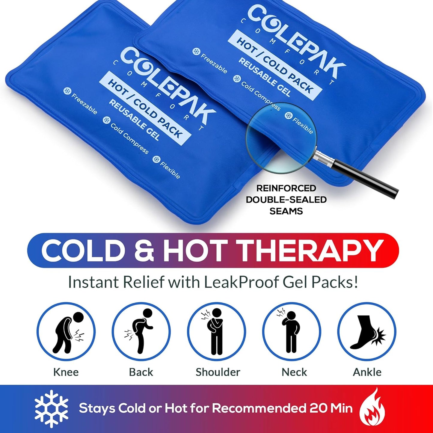 Hot & Cold Ice Packs for Injuries Reusable Gel (4 Pc Set) for Pain Relief, Joint Muscle Soreness Swelling for Knees Back Shoulder Foot