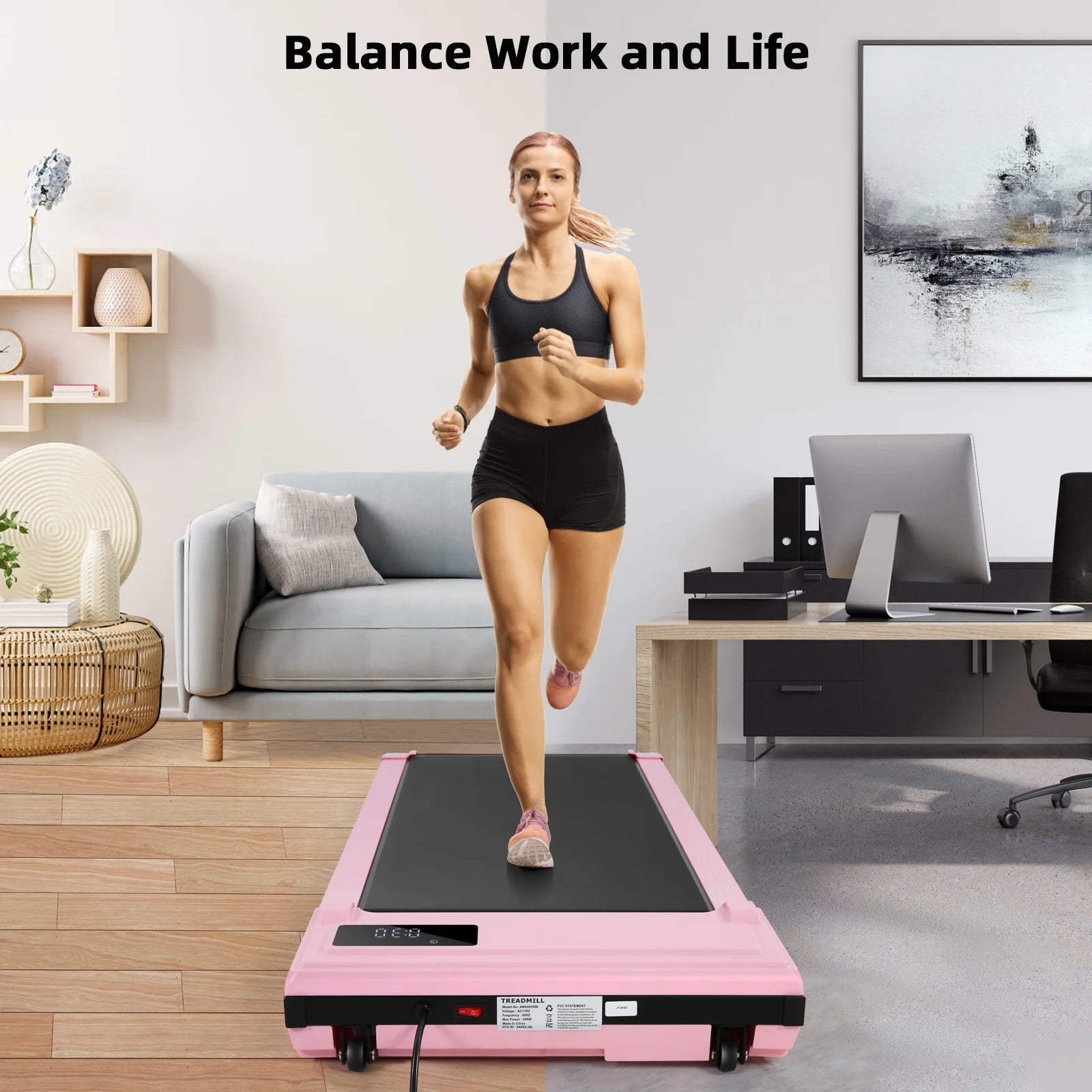 Walking Pad, 2 in 1 under Desk Treadmill with Remote Control、Led Display, 300 Lbs Portable Treadmill for Home/Office (Pink)
