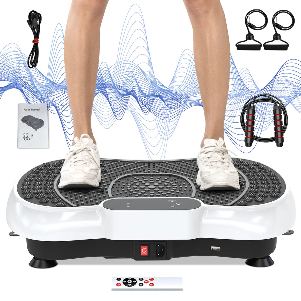 Vibration Plate Exercise Machine Whole Body Workout Vibration Fitness Platform with Accessories, White