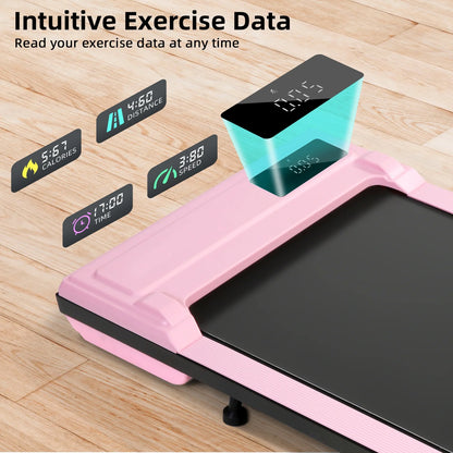 Walking Pad, 2 in 1 under Desk Treadmill with Remote Control、Led Display, 300 Lbs Portable Treadmill for Home/Office (Pink)