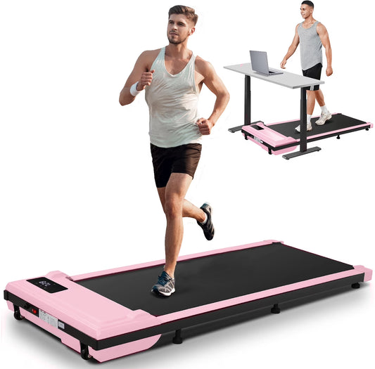 Walking Pad, 2 in 1 under Desk Treadmill with Remote Control、Led Display, 300 Lbs Portable Treadmill for Home/Office (Pink)