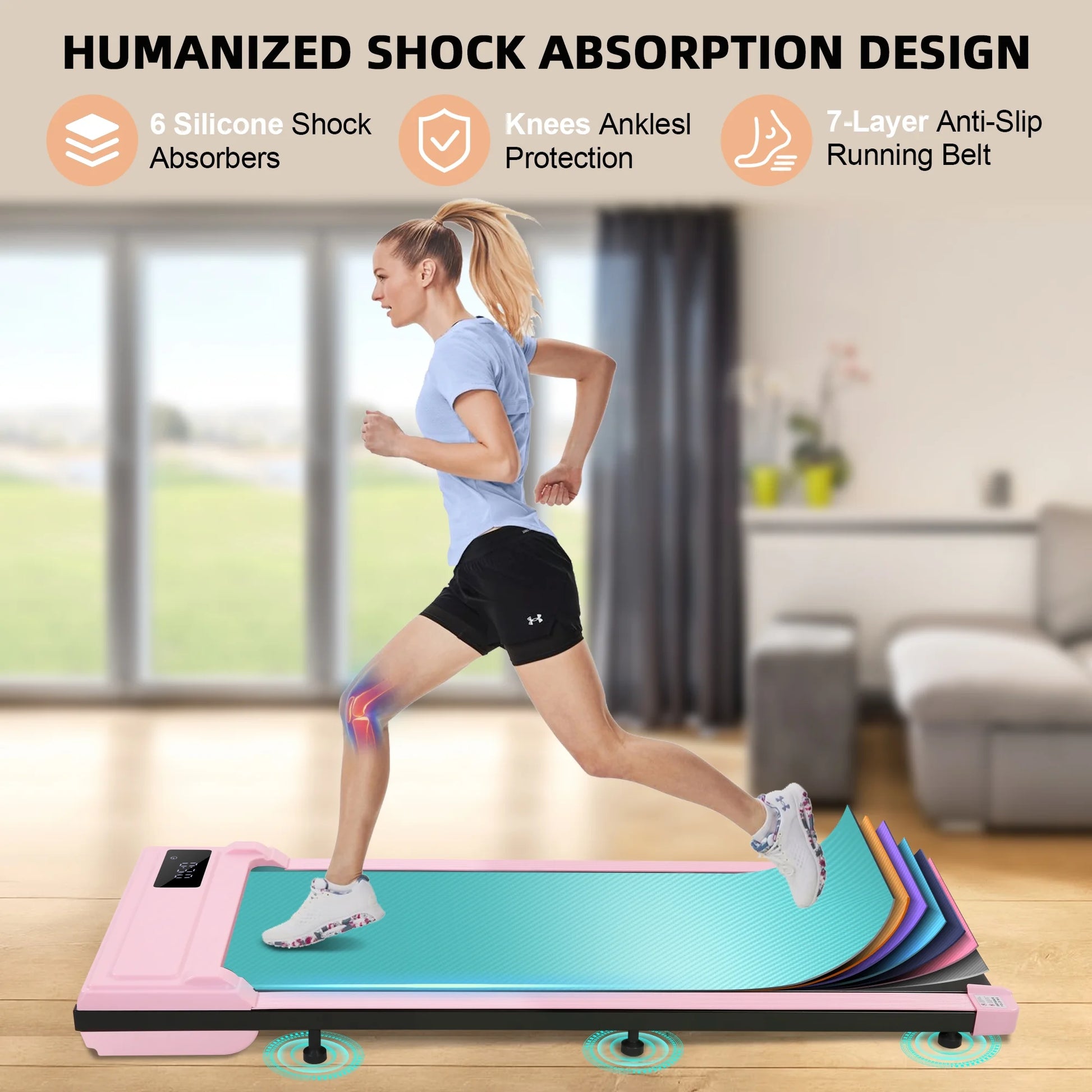 Walking Pad, 2 in 1 under Desk Treadmill with Remote Control、Led Display, 300 Lbs Portable Treadmill for Home/Office (Pink)