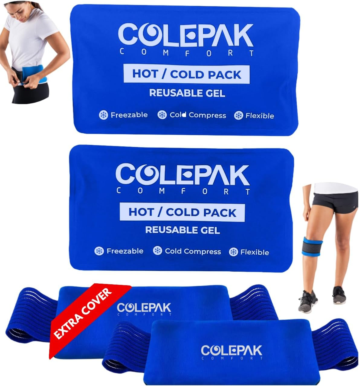 Hot & Cold Ice Packs for Injuries Reusable Gel (4 Pc Set) for Pain Relief, Joint Muscle Soreness Swelling for Knees Back Shoulder Foot