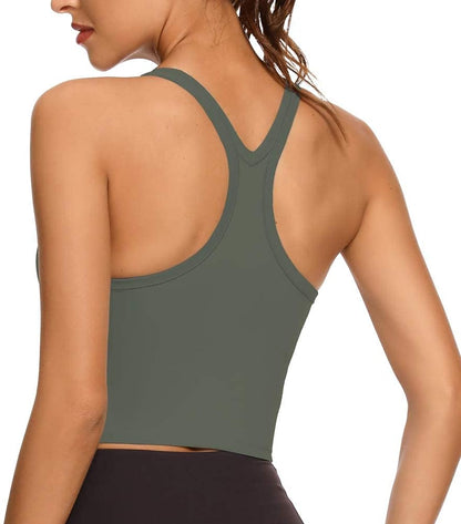 Workout Crop Tops for Women Athletic Tank Tops with Built in Bra Supportive Sports Bra